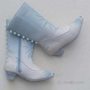 Disney Light Blue and White Kids Boots with Pearl Accents